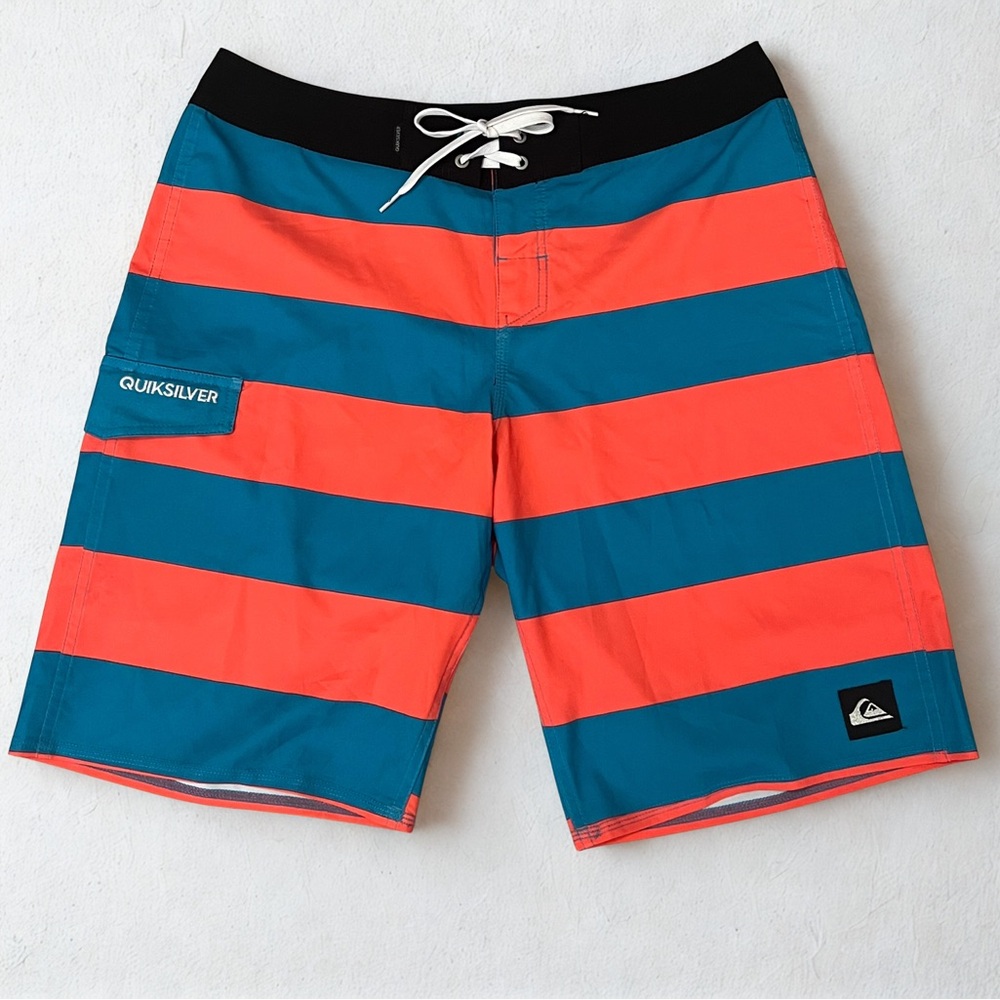 Quiksilver Blue and Orange Striped Board Shorts